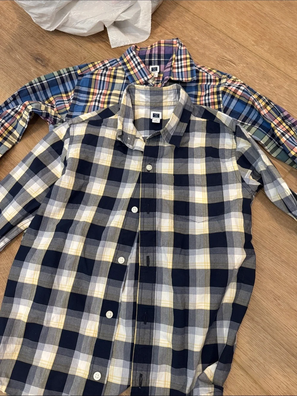 Janie and Jack Navy, Yellow & White Plaid Button-Down Shirt Lot of 2 size 6 & 7
